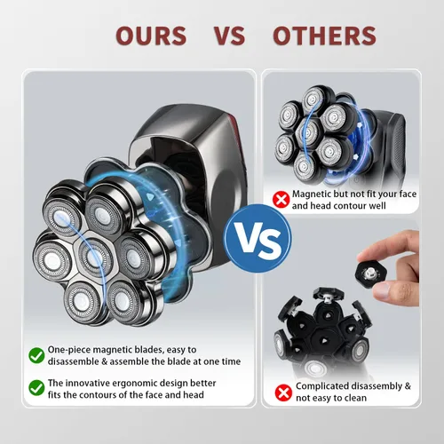 Miniatura 4 de Afeitadoras de cabeza para hombres calvos, afeitadora magnética desmontable mejorada, IPX7, impermeable, para hombres y mujeres, pantalla LED 7D