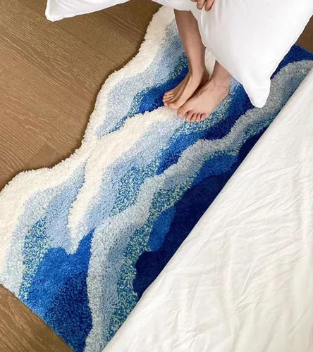 Tapete de baño 3D azul con ondas oceánicas, alfombras de baño bonitas y divertidas, para decoración de temática náutica de playa costera, alfombra