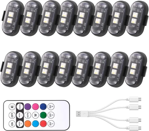 Miniatura 3 de Luz estroboscópica LED inalámbrica con control remoto, 8 colores, impermeable, anticolisión, carga USB, luces LED de advertencia, luces LED