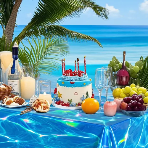Miniatura 7 de 3 Piezas Manteles de Ondas Oceánicas Iridiscentes, 54 x 108 Pulgadas Mantel de Mesa de Plástico Desechable del Océano, Manteles con Estampado