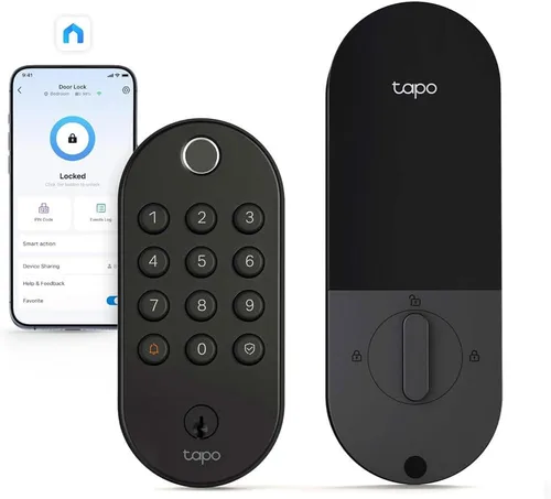 Tapo - Cerradura inteligente de puerta con cerradura de perilla Wi-Fi - Reconocimiento de huellas dactilares, botones táctiles sin llave y monitoreo