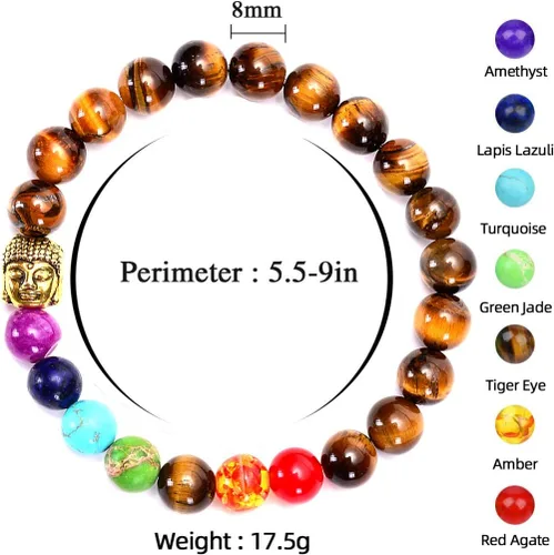 Miniatura 3 de Brazalete GelConnie de piedras de lava, 7 chakras, 0.32 pulgadas, piedra natural, para curación, alivio del estrés, yoga, ansiedad, aromaterapia