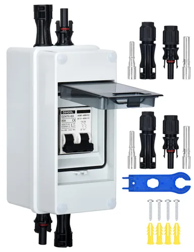 Miniatura 10 de DIHOOL Interruptor de desconexión solar de 10 amperios, disyuntor en miniatura con caja de riel din caja al aire libre para paneles solares