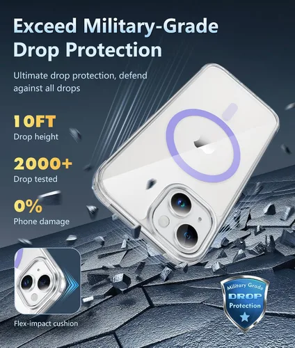 Miniatura 1635 de FNTCASE Funda para iPhone 13 Pro-Max: Fundas magnéticas transparentes compatibles con Magsafe Slim anti amarillamiento protección contra caídas