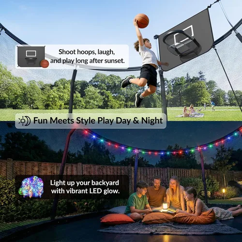 Miniatura 3 de ACWARM HOME Trampoline Outdoor 8FT 10FT 12FT 14FT 15FT 16FT Trampoline with Basketball Hoop and LED Lights, Recreational Trampolines for Kids and
