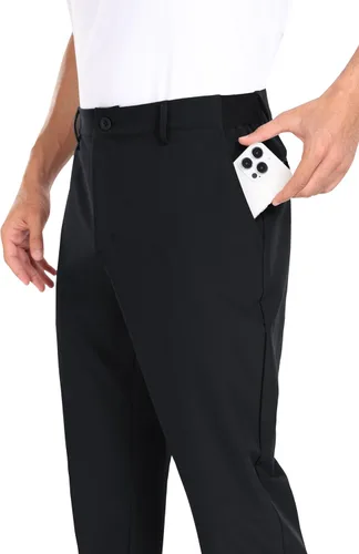Miniatura 5 de MoFiz Pantalones de golf ajustados para hombre, con 2 bolsillos con cremallera, ligeros, elásticos, casuales, para viajes, trabajo, para hombre