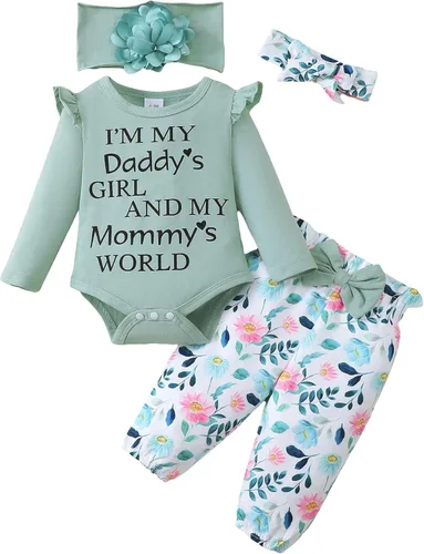Miniatura 80 de SUNNY PIGGY Ropa para bebé recién nacida, con volantes, mameluco de algodón floral, conjunto de pantalones de algodón para niñas