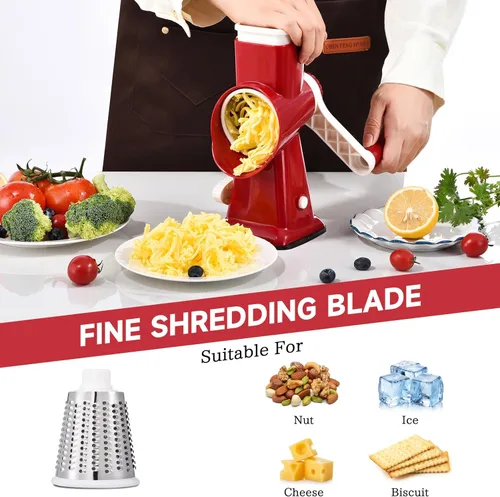 Miniatura 3 de Rallador de queso rotativo con mango Rallador de cocina Picador Rallador Rebanadora de hielo Rallador de queso de verduras Nueces Papa Calabacín
