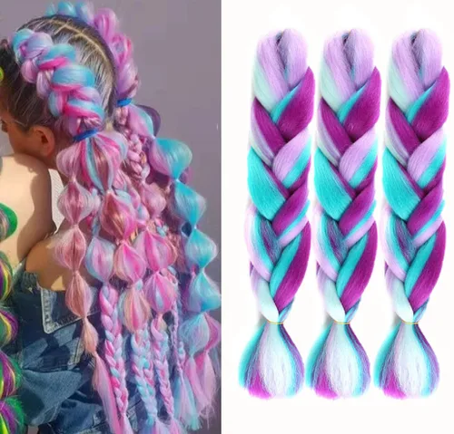 Miniatura 5 de Extensiones de cabello trenzado sintético degradado Zhuoqi hair, trenzas trenzadas al crochet, 24 pulgadas, 3 unidades/paquete, 3.53 onzas, dos tres