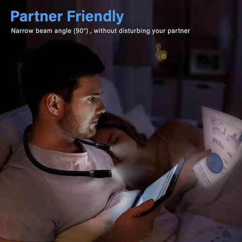 Miniatura 2 de Vekkia Luz LED recargable de lectura para el cuello, luces de libro para leer en la cama, 3 niveles de brillo, brazos de silicona suave flexible
