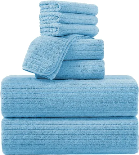 Miniatura 10 de Mistyrose Toalla de diseño acanalado (verde, toallas de baño de 4 piezas)