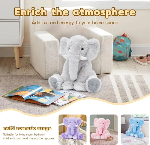 Miniatura 6 de Toys Studio Elefante de peluche gigante de 19.6 pulgadas, elefante gris de peluche para niños y niñas, regalos de cumpleaños, Navidad, día de San