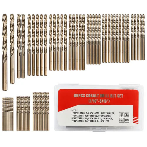 Miniatura 9 de Juego de 19 brocas métricas de cobalto M35, 0.039 in a 0.394 in (incrementos de 0.020 in), brocas helicoidales con acabado bronce, punta piloto