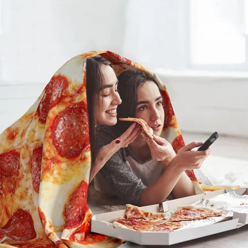 Miniatura 5 de QiyI Manta de pizza para adultos y niños, 2.0 manta gigante de comida de doble cara, divertidos regalos de pizza, mantas redondas de tacos novedosos
