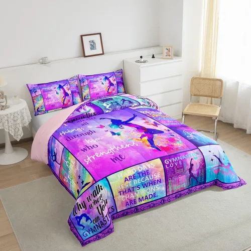 Miniatura 5 de Erosebridal Juego de edredón para niñas de baile, tamaño individual, juego de ropa de cama de ballet con purpurina para niños, adolescentes