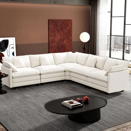 Miniatura 15 de Ihanherry - Sofá de nube de 3 plazas en L, modular, de asiento profundo, para sala de estar, cómodo cojín de asiento tapizado de doble capa, tela