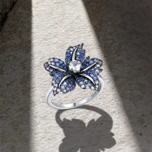 Miniatura 3 de Santuzza Anillo de plata de ley con piedras preciosas para mujer