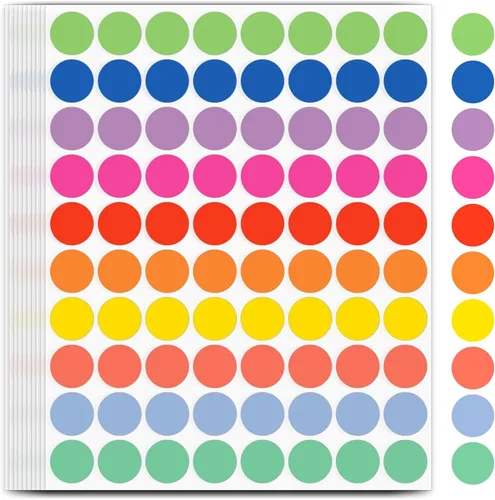 1600 PCS Calcomanías de Puntos de Colores Printholic, Calcomanías de Precio de Círculo de 10 Colores, Etiquetas Redondas de Codificación de Color de