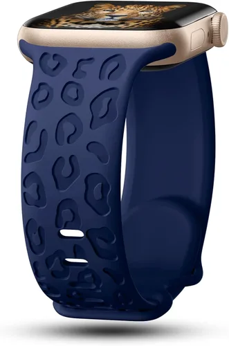 Miniatura 24 de CreateGreat Bandas Grabadas Compatibles con Apple Watch de 40mm 41mm 38mm 42mm 44mm 45mm 46mm 49mm, Correa de Silicona Suave con Patrón de Leopardo