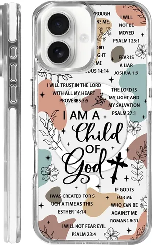 Miniatura 34 de Funda para iPhone 13/14 [compatible con Magsafe], funda magnética transparente de silicona a prueba de golpes con patrón de versículos de la Biblia