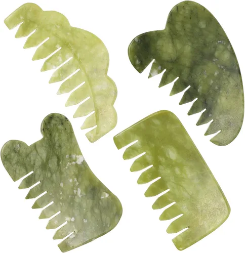 Miniatura 12 de Healifty Masajeador de cuero cabelludo con peine de jade, peine masajeador de cabello de jade verde natural para masaje de cabeza y relajación