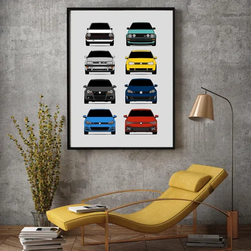 Miniatura 5 de Custom Car Posters Póster hecho a mano compatible con Volkswagen Golf GTI Generations e impresión de VW GTI (modelos de coche: MK1 a MK8)