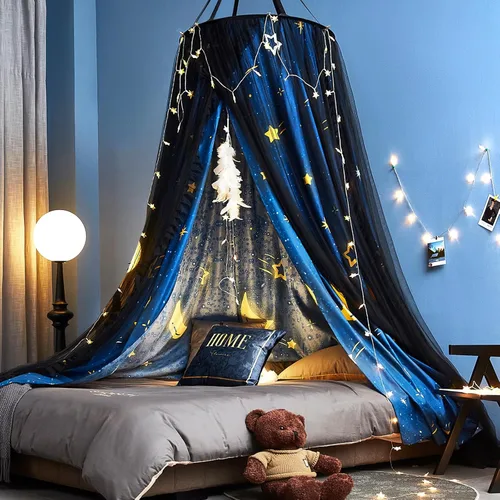 Miniatura 9 de Kertnic Hermosa mosquitera Aurora impresa para niñas y adultos, cortina de cama decorativa y acogedora, dosel de mosquitera de encaje lujosa
