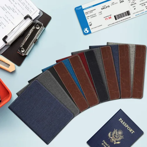 Miniatura 7 de Fintie - Funda para tarjetas y pasaporte, de piel sintética, bloqueo RFID, cartera de viajes (mezclilla índigomarrón)