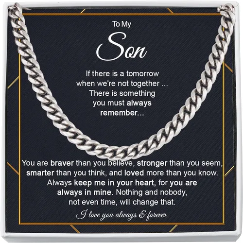 Collar de cadena de eslabones cubanos con texto en inglés To My Son From Mom para niños, regalo personalizado para hijo de padre y madre, collares