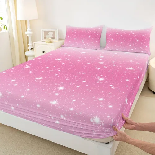Miniatura 4 de Erosebridal Juego de sábanas bajeras de color rosa degradado para niñas, tamaño individual, Gittler Galaxy Gittler, color rosa claro, pastel