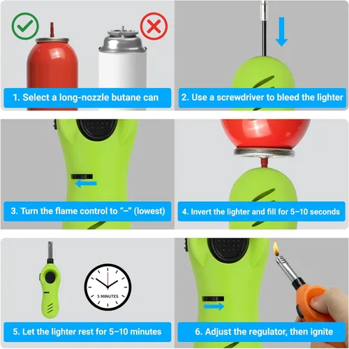 Miniatura 5 de Mini práctico encendedor de velas con varita extendida, bloqueo de seguridad, recarga de gas butano, encendedores para velas, estufas de cocina