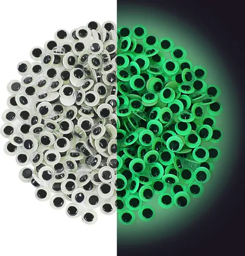 UPINS 300 unidades de ojos googly Wiggle Eyes autoadhesivos que brillan en la oscuridad de Halloween para manualidades, calcomanías de 0.315