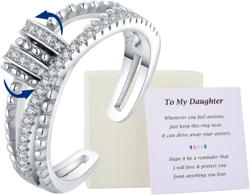 Miniatura 12 de Anillo para Mi Hija para Ansiedad, Anillos Giratorios de Esmalte de Plata de Ley S925, Anillos Giratorios Antiansiedad para Mujeres, Regalos de Rosa