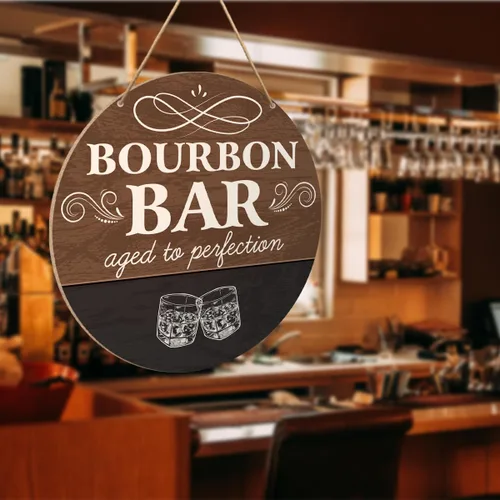 Miniatura 5 de Letrero de pared con diseño de bar de Bourbon, decoración rústica de madera para colgar, 10.2 x 10.2 pulgadas