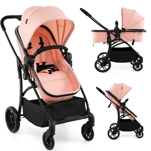 INFANS Cochecito de bebé 2 en 1, cochecito convertible con moisés, asiento reversible, respaldo ajustable, plegable con una mano, cochecito compacto