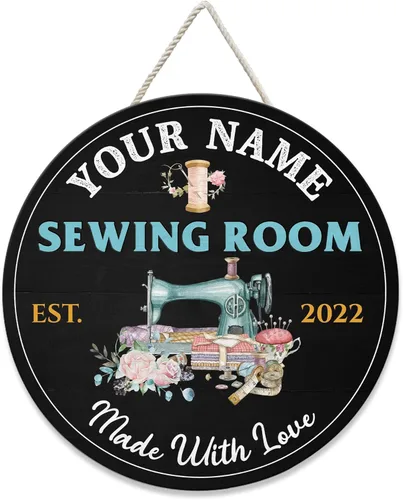 MeMate Letrero para sala de costura, letreros de puerta de costura personalizados, decoración de sala de costura personalizada, letreros de madera