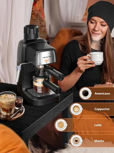 Miniatura 7 de KEENSTAR Máquina de café expreso de 3.5 bar con espumador de leche, máquina compacta de espresso y capuchino de 800 W con función