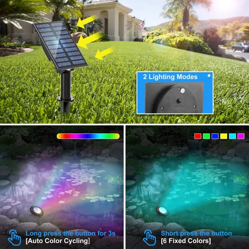 Miniatura 2 de T-SUN Luces de fuente solar sumergibles LED solares subacuáticas para estanque con cambio de color, focos de paisaje IP68 impermeables para jardín
