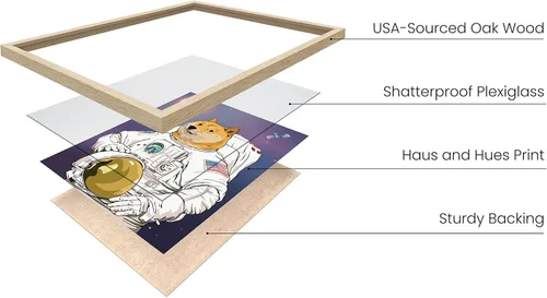 Miniatura 2 de HAUS AND HUES AstroDoge - Póster de meme, divertido arte de pared de Doge para dormitorio y sala de universidad, marco beige de 12 x 16 pulgadas