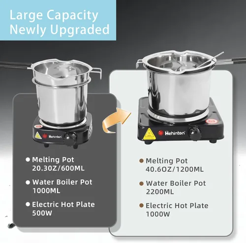 Miniatura 6 de Olla profesional de doble caldera de 40.6 fl oz/40.6 onzas, olla de fusión de chocolate de acero inoxidable 304 con placa caliente eléctrica de 1000