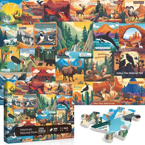 Miniatura 2 de Rompecabezas de Parques Nacionales Americanos para Adultos de 1000 Piezas, PICKFORU Rompecabezas de Paisaje de Póster de Viaje Paisajes de Zion