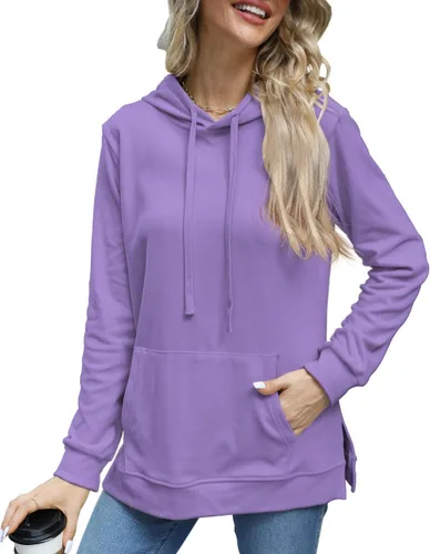 Miniatura 2 de Beimuc Sudaderas con capucha para mujer, con dobladillo dividido, con cordón, casual, manga larga, con bolsillos