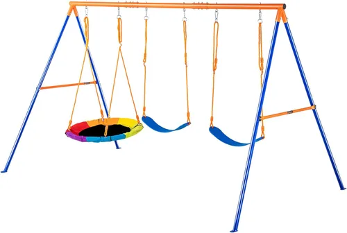 Miniatura 9 de VEVOR Juegos de columpios para patio trasero, con 1 asiento de columpio de platillo, 1 asiento de columpio de cinturón, juego de columpio