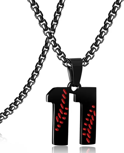 Miniatura 49 de SKQIR Colgante de número de jersey de béisbol para hombres y niños - Cadena de acero inoxidable para atletas - Negro
