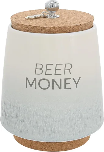Pavilion Gift Company - Beer Money - Tarro de cerámica de 6.5 pulgadas con base de corcho y tapa de corcho, color gris degradado