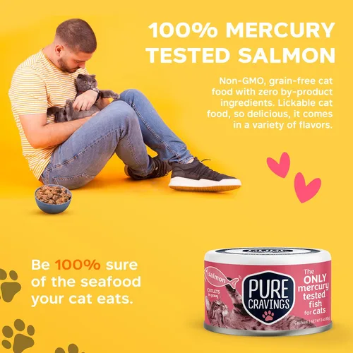 Miniatura 4 de Pure Cravings Comida húmeda para gatos enlatada, filetes de salmón en salsa, 100% probados para mercurio, alimento húmedo para gatos, sin granos