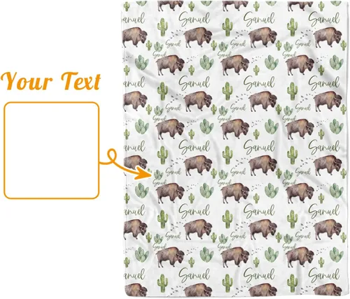 Miniatura 8 de Manta de bebé personalizada, nombre personalizado con diseño de animales del bosque, manta de felpa suave con respaldo punteado de doble capa
