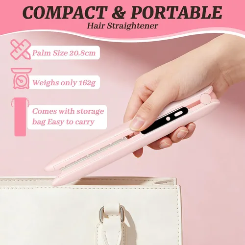 Miniatura 7 de Plancha y rizador de pelo inalámbrico 2 en 1 con pantalla LCD, plancha plana portátil de 30 W para viajes, 3 ajustes de calor (293.0-365.0 °F)