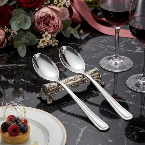 Miniatura 2 de WDF Paquete de 100 cucharas de plástico plateadas desechables, cucharas plateadas de 6.9 pulgadas, cucharas de plástico resistentes, modernas
