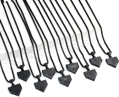 Miniatura 6 de Collar con inicial de la A a la Z para niños, de acero inoxidable, con dije de escudo de letra, cadena de 22 + 2 pulgadas, inspirador de béisbol